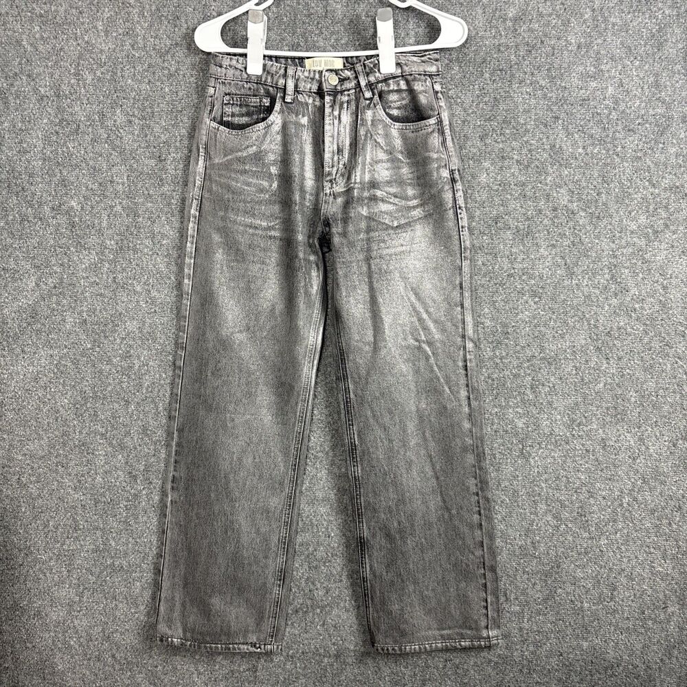 Lov Mor Silver Coated Jeans Womens Size S Gray Wide Leg crop